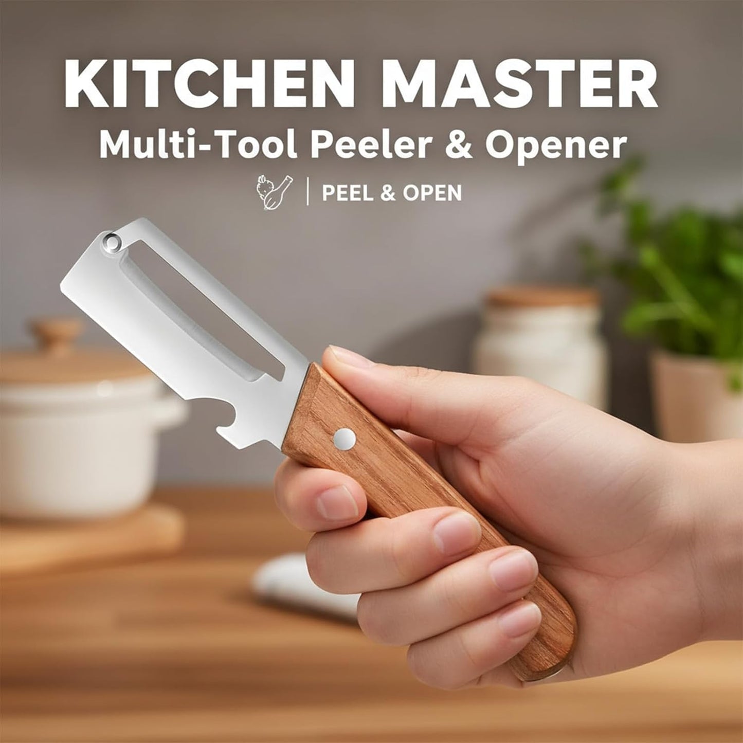 SakerPlus Vegetable Peeler - 2-in-1 Curved Stainless Steel Blade with Wooden Handle | Ideal for Kitchen Prep & Camping