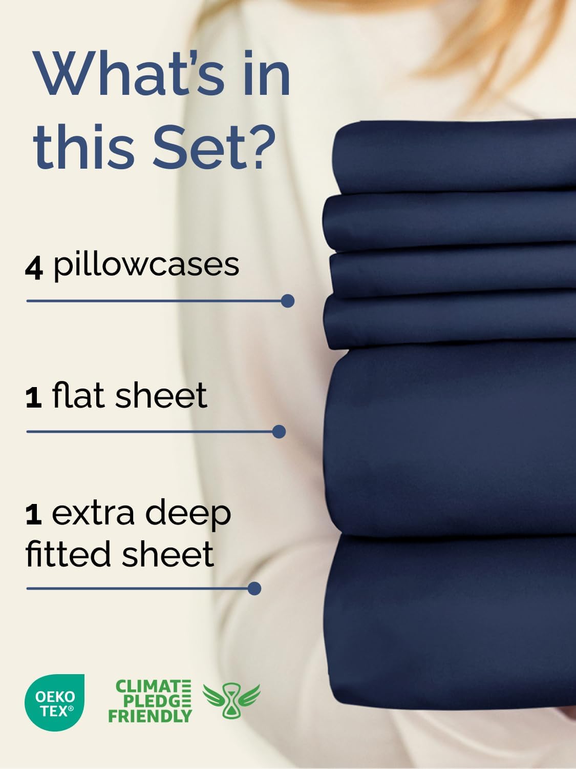Skiennix Extra Deep Cal King Sheet Set - 6 Piece Breathable Cooling Bedding - Soft Wrinkle-Free Navy Blue