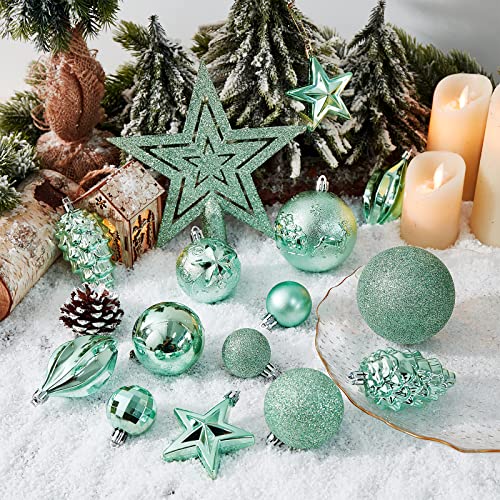 CristBest Mint Green Christmas Tree Ornaments Set - 43 Shatterproof Holiday Balls & Decor