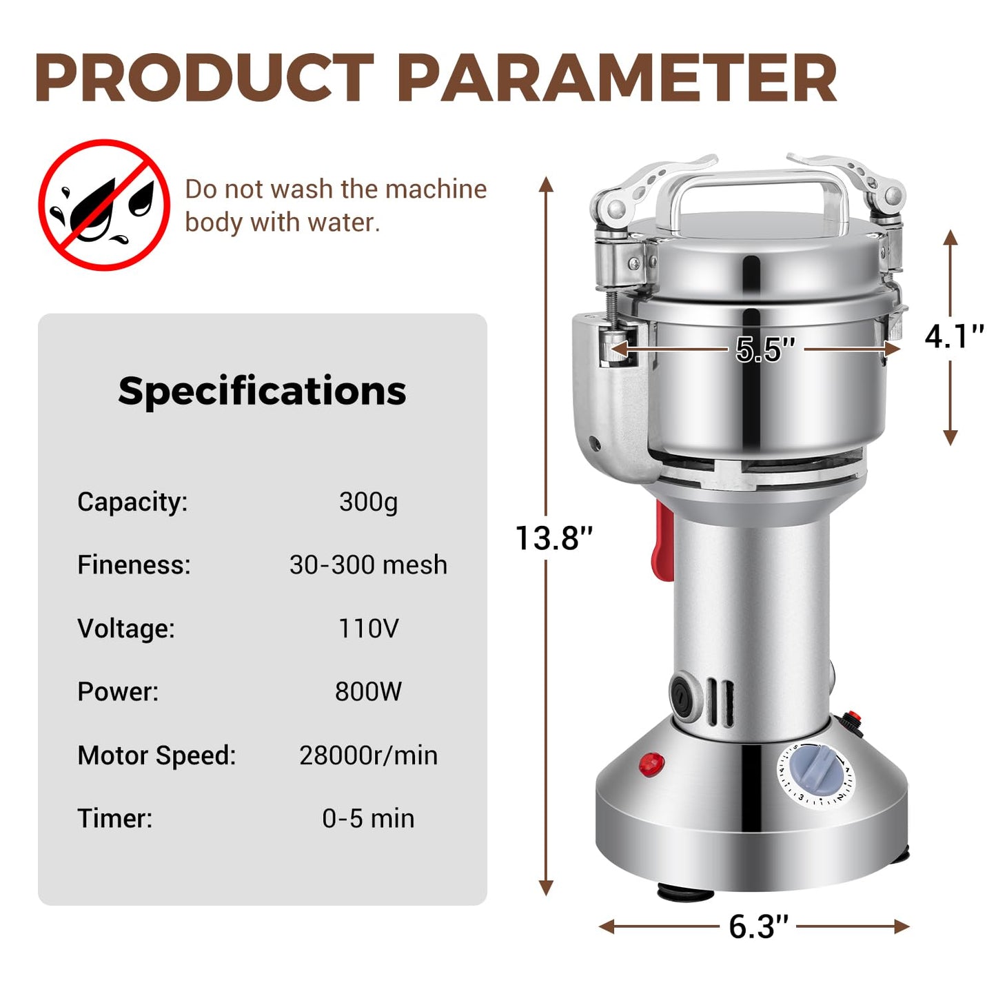 LEEVOT Grain Mill 300g Commercial Spice Grinder Electric 1200W Stainless Steel Pulverizer Dry Grinders for Grinding Wheat, Oats, Corn, Pepper, and Coffee Beans – Grinder for Kitchen.