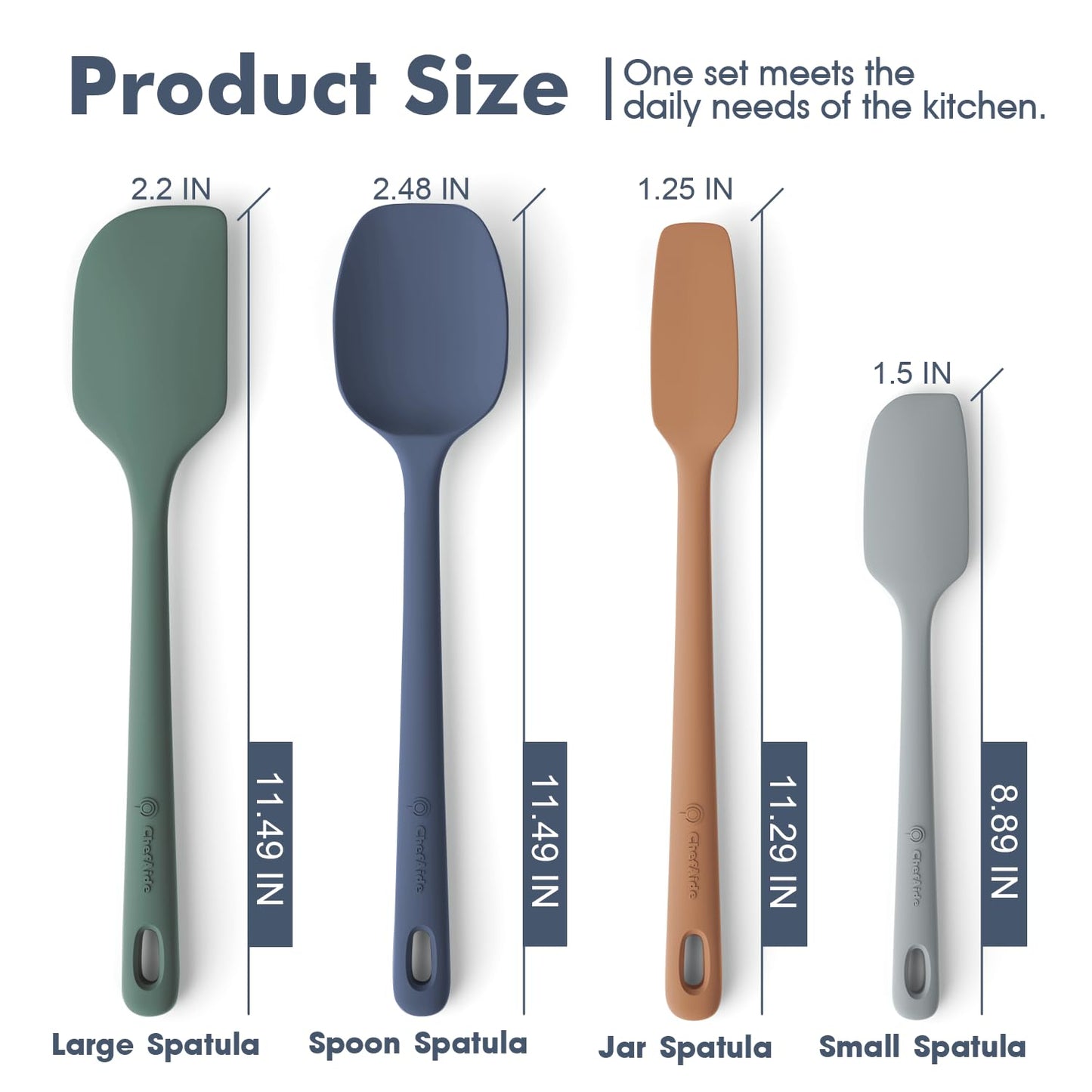 ChefAide 4 Pieces Silicone Spatula Set, Food Grade Rubber Spatula, Upgrade Strong Handle with Ergonomic Grip, Heat Resistant for Nonstick Cookware, Cooking