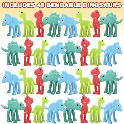 ArtCreativity 48 Pcs Bendable Dinosaur Toy, Mini Dino Figures Bendy Toy in 4 Colors, Great Dinosaur Party Favors for Kids, Birthday Party Goodie Bag Stuffers and Dinosaurios Pinata Fillers