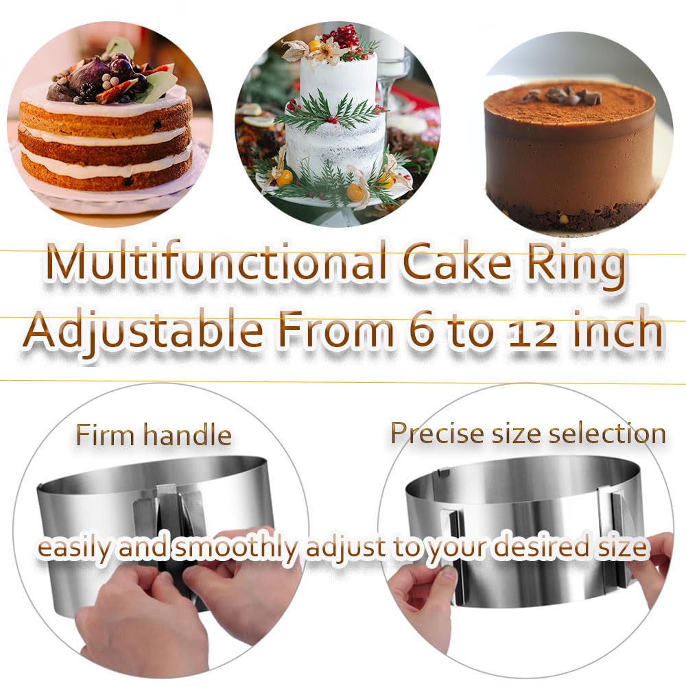 Cake Ring Extra High 15cm Acetate Cake Collar Set - Adjustable 6 to12Inch Stainless Steel Round Cake Mousse Molds Baking Ring with 6.3inchx394inch Clear Acetate Sheets Cake Roll for Pastry, Cake Decor