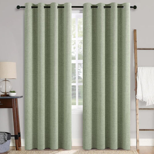 MIULEE Linen Texture Curtains - Blackout Grommet Panels, Sage Green, 52"W x 108"L for Bedroom & Living Room