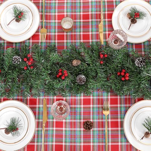 B-COOL Checkered Christmas Tablecloth 57x84 in Rectangle - Red/Green