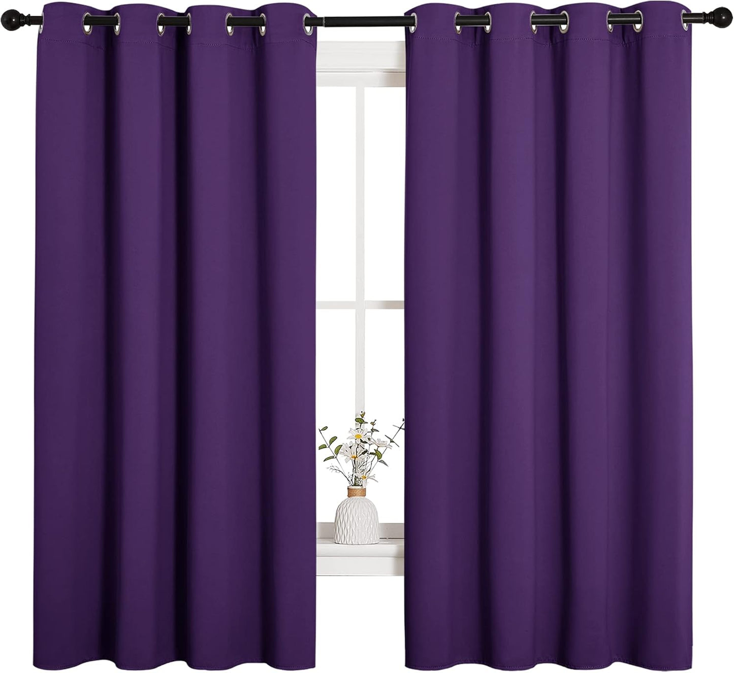 NICETOWN Thermal Insulated Blackout Curtains - Triple Weave Solid Ring Top Drapes for Bedroom | Set of 2, 55 x 68 inches, Royal Purple
