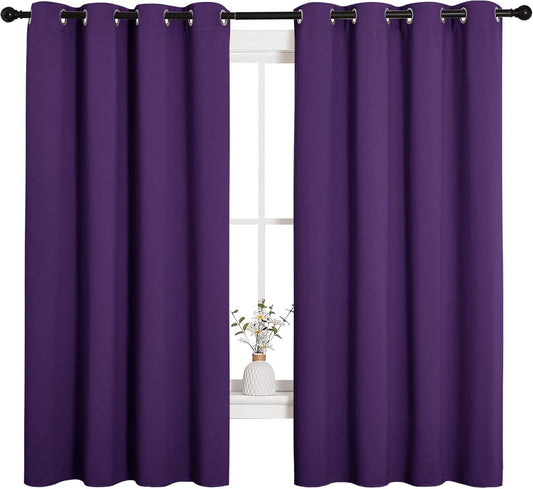 NICETOWN Thermal Insulated Blackout Curtains - Triple Weave Solid Ring Top Drapes for Bedroom | Set of 2, 55 x 68 inches, Royal Purple