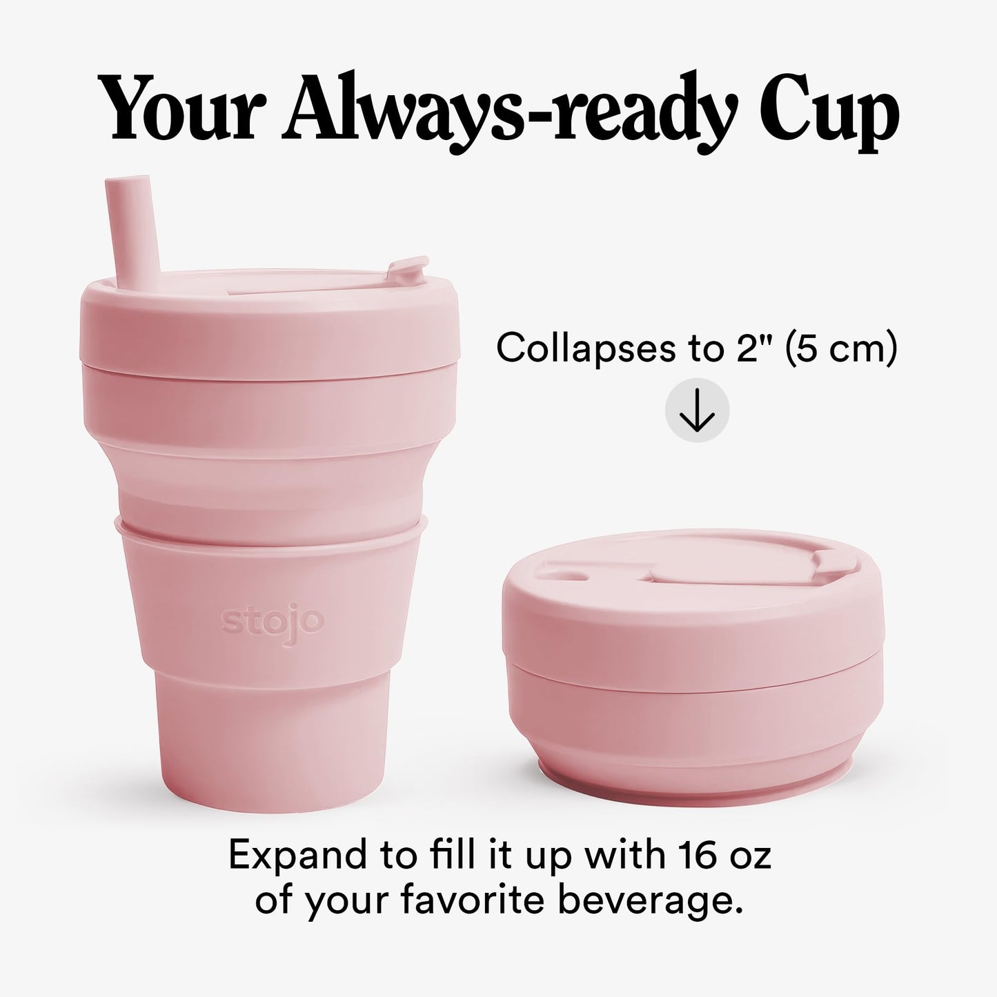 STOJO Collapsible Travel Cup - Reusable To-Go Pocket Size Silicone Bottle for Hot and Cold Drinks - Perfect for Camping - Microwave & Dishwasher Safe (Carnation, 16 Ounce (Pack of 1))