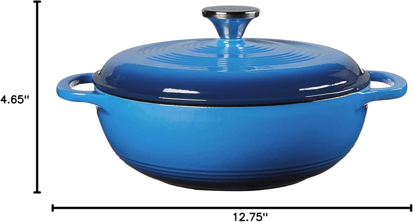 Lodge Enameled Cast Iron Dutch Oven - 3 Quart with Lid & Dual Handles - Oven Safe to 500°F | Caribbean Blue