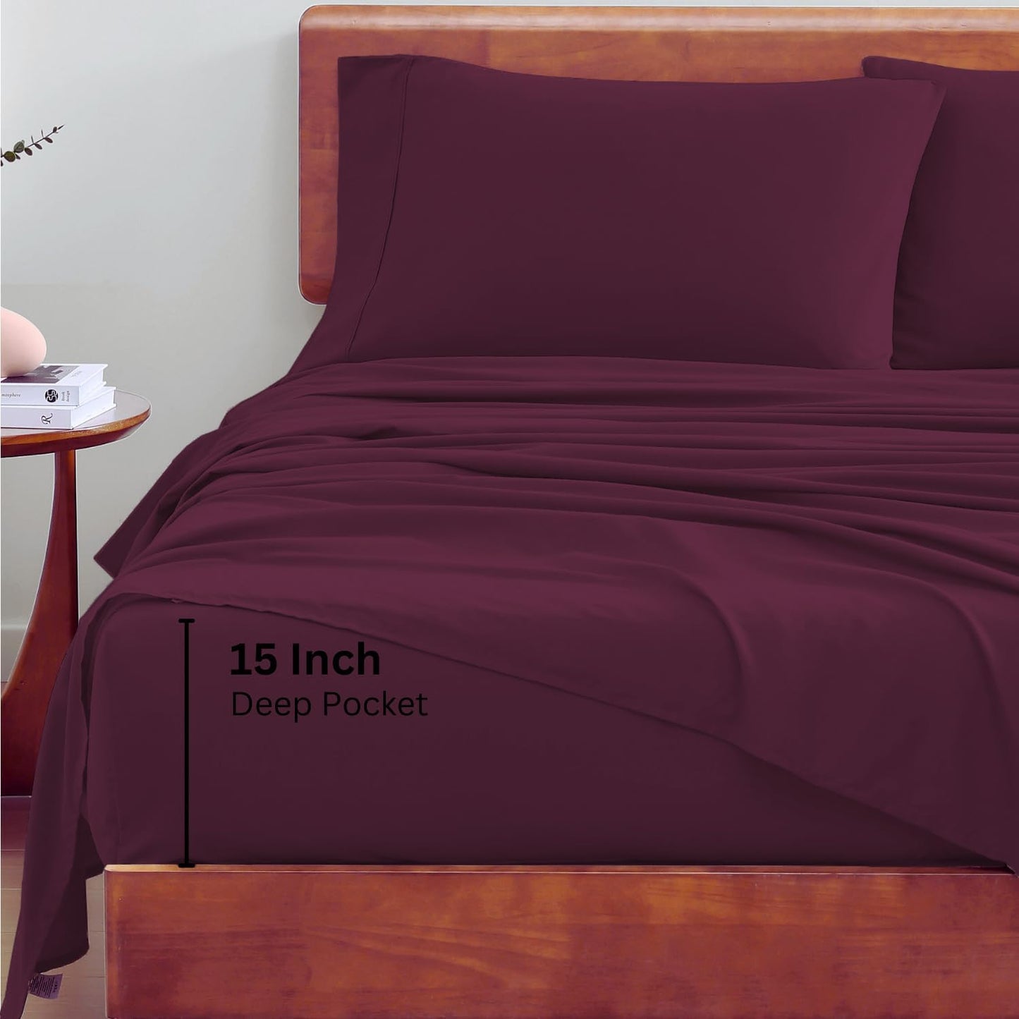 LANE LINEN 100% Organic Cotton King Size Sheets - Soft, Machine Washable, Eco-Friendly Percale in Windsor Wine