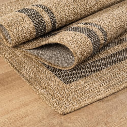 Beverly Rug 5x7 Natural-Black Bordered Washable Indoor Outdoor Rug