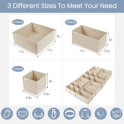 Criusia Drawer Organizer - 16 Pack Foldable Closet Storage Dividers for Clothes, Socks & Accessories | Beige