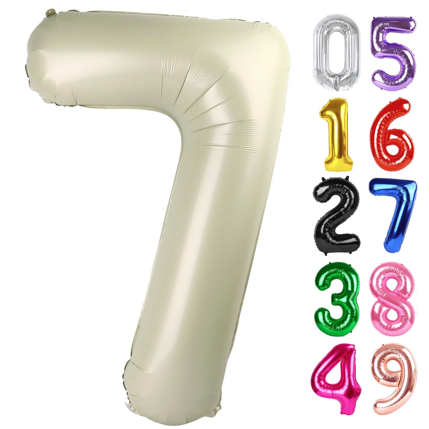 Cream Number 7 Balloon 40 Inch, 7th Birthday Party Decorations for Children, Giant 7 Foil Balloon for Party Supplies