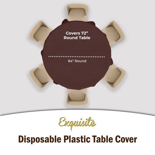 Exquisite 12-Pack Premium Plastic 84-Inch Round Tablecloth - Brown