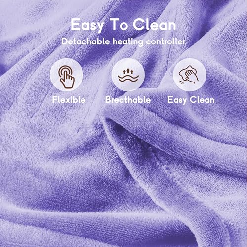 Electric Heated Blanket Breathable Warm 72" x 84" Full Size Flannel Heated Blanket with 1-4 Heating Levels & 10 Hours Auto Shut off, Control Temperature and Washable, For Sofa and Bed - Light Purple