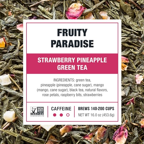 Green Tea with Strawberry & Pineapple Loose Leaf - Fruity Paradise Bulk Pouch - 200 Cups