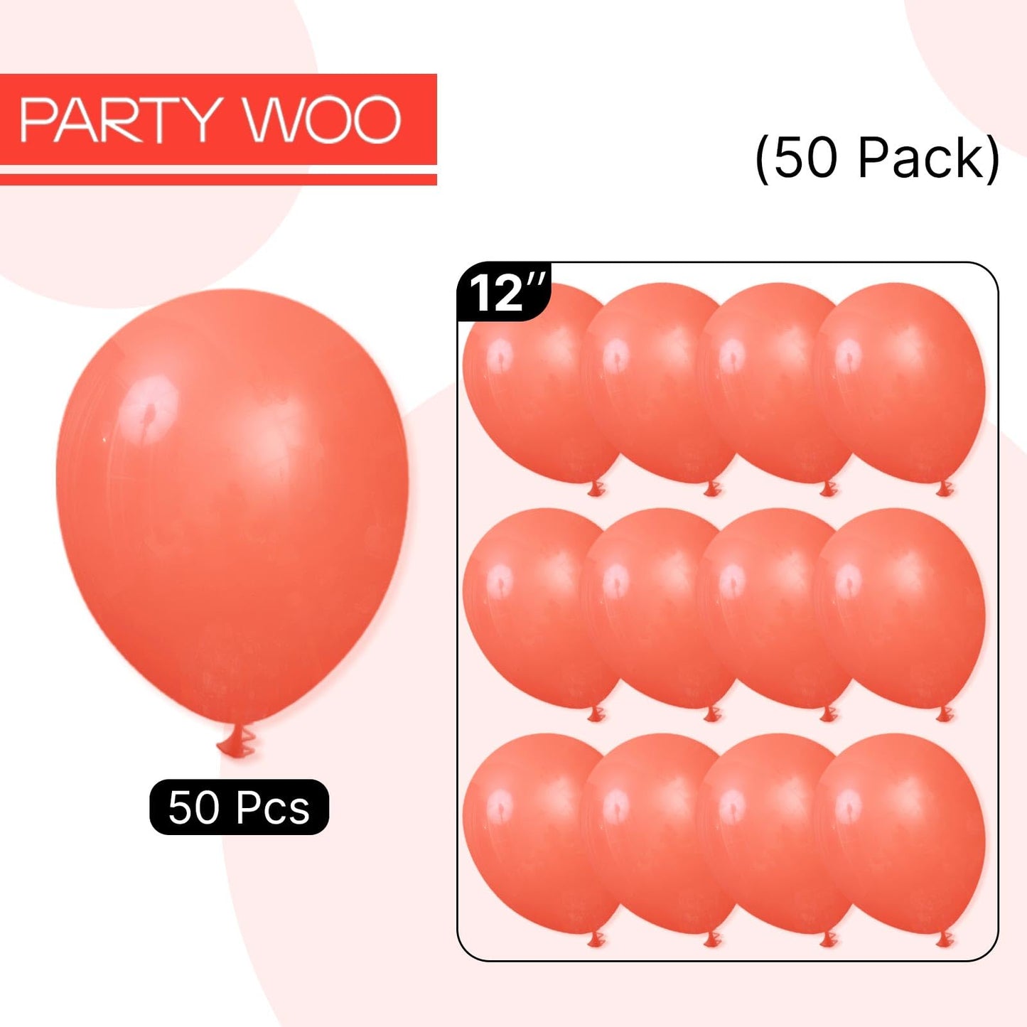 PartyWoo Coral Balloons 50pcs 12 Inch Coral Pink Light Red Latex Helium Balloons for Graduation Wedding Anniversary Baby Shower Gender Reveal Birthday Summer Themed Party Decorations Red-Y22