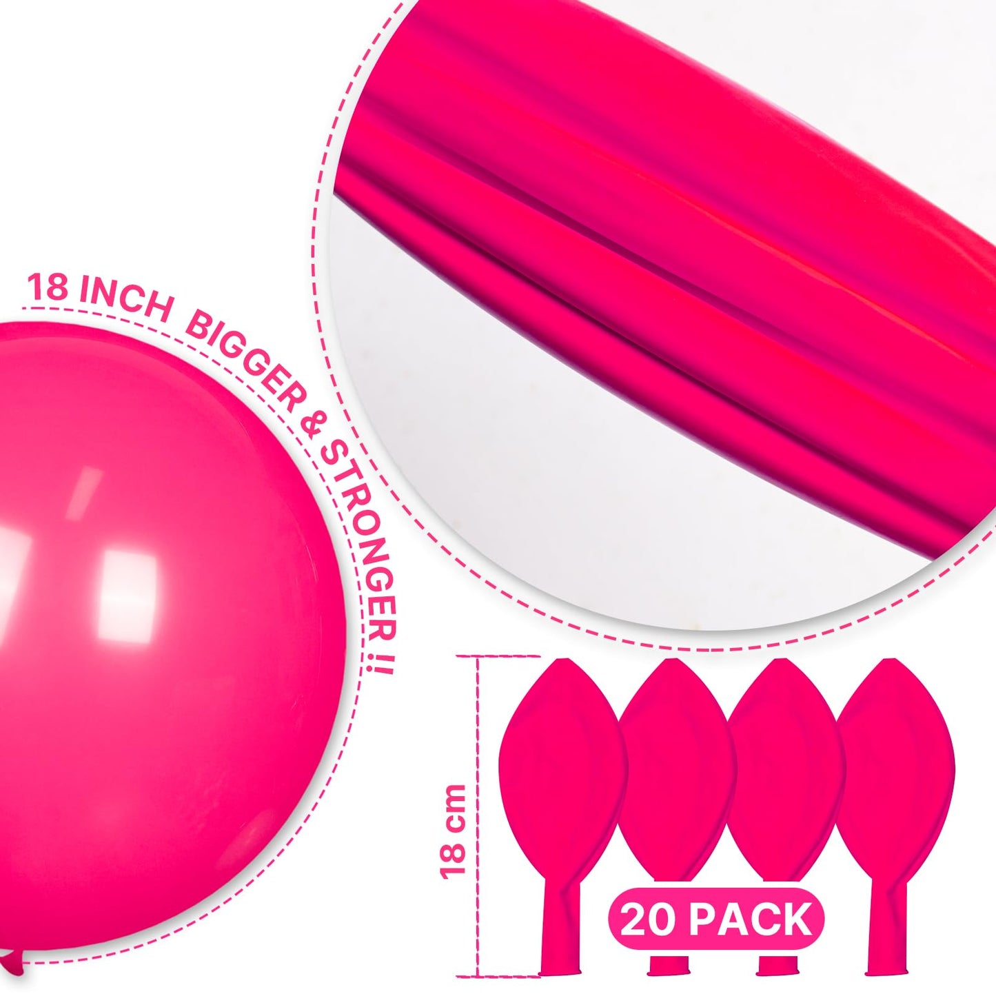 PartyWoo Hot Pink Balloons 20pcs 18 Inch Magenta Fuchsia Balloons for Baby Shower Gender Reveal Engagement Bachelorette Wedding Bridal Shower Anniversary Birthday Party Decorations Pink-Y12