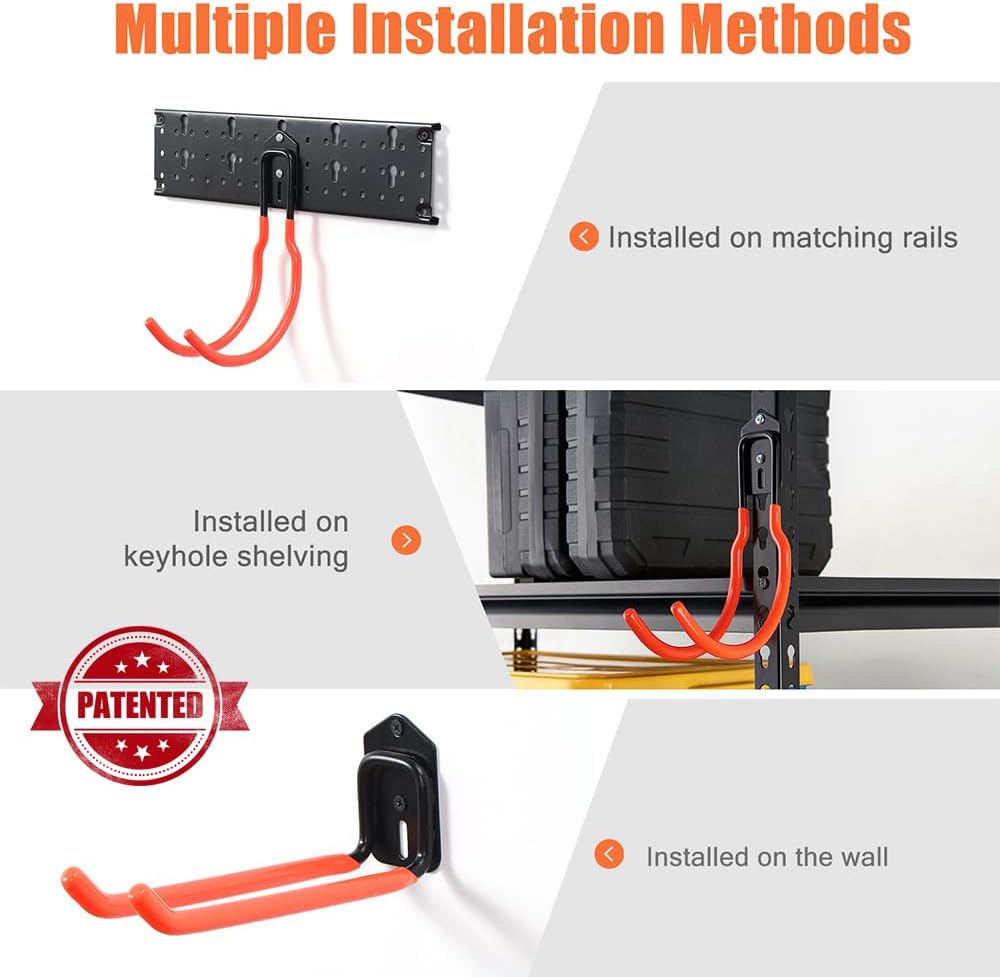 Ultrawall Garage Hooks - Multi-Storage Utility Rack for Garden Tools | 17-Piece Wall-Mounted Organizer