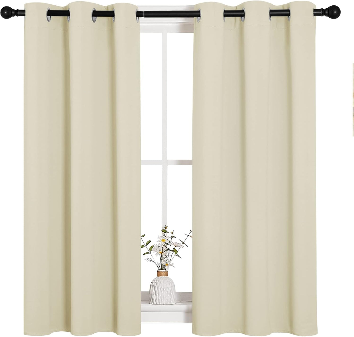NICETOWN Room Darkening Curtain Panels - Thermal Insulated Grommet Drapes for Windows | Beige, 2 Panels, W34 x L45