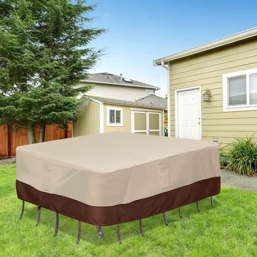 Vailge Waterproof Patio Furniture Set Cover - Padded Handles | Small Beige & Brown Outdoor Table Cover