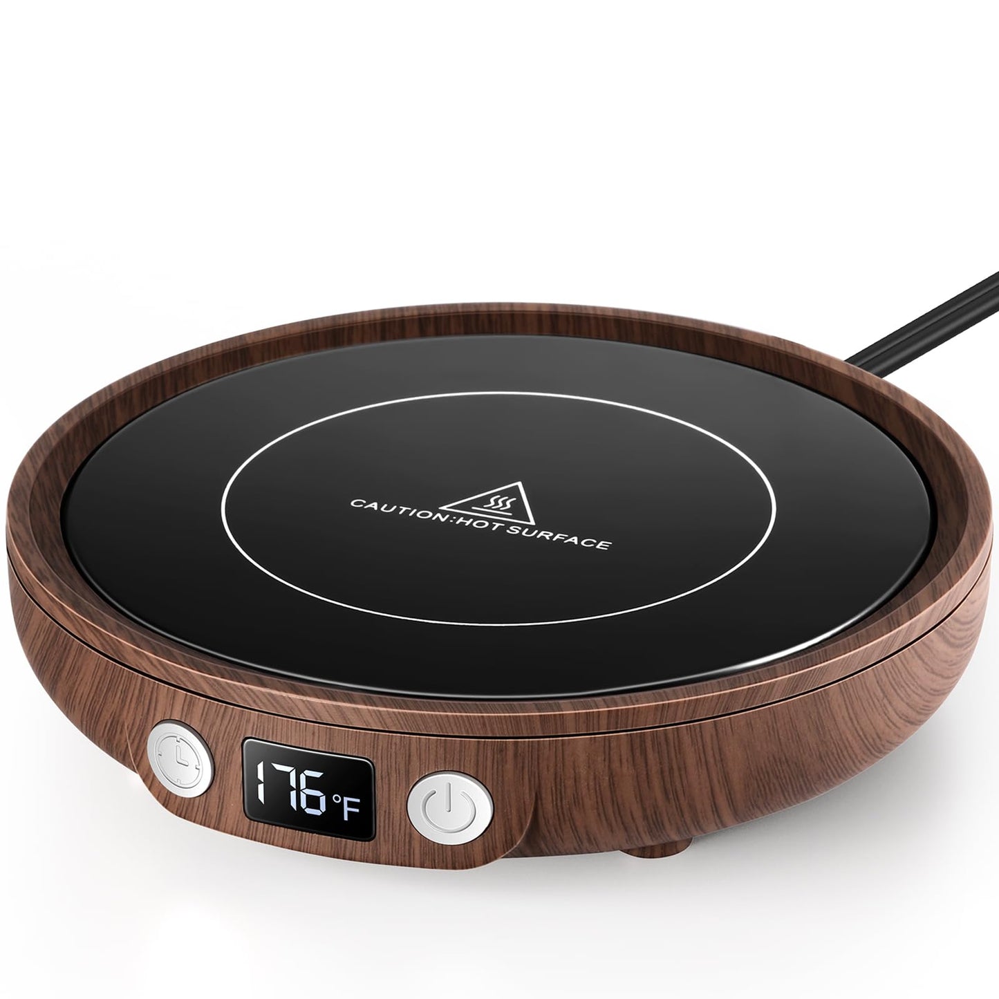 SWEETFULL Mug Warmer - Upgraded 36W Coffee Cup Warmer for Desk with 130℉-176℉ Digital Display, 2-12H Timer Auto Shut Off, Smart Electric Coffee Heating Plate, Ideal Gifts for Women Men - Wood