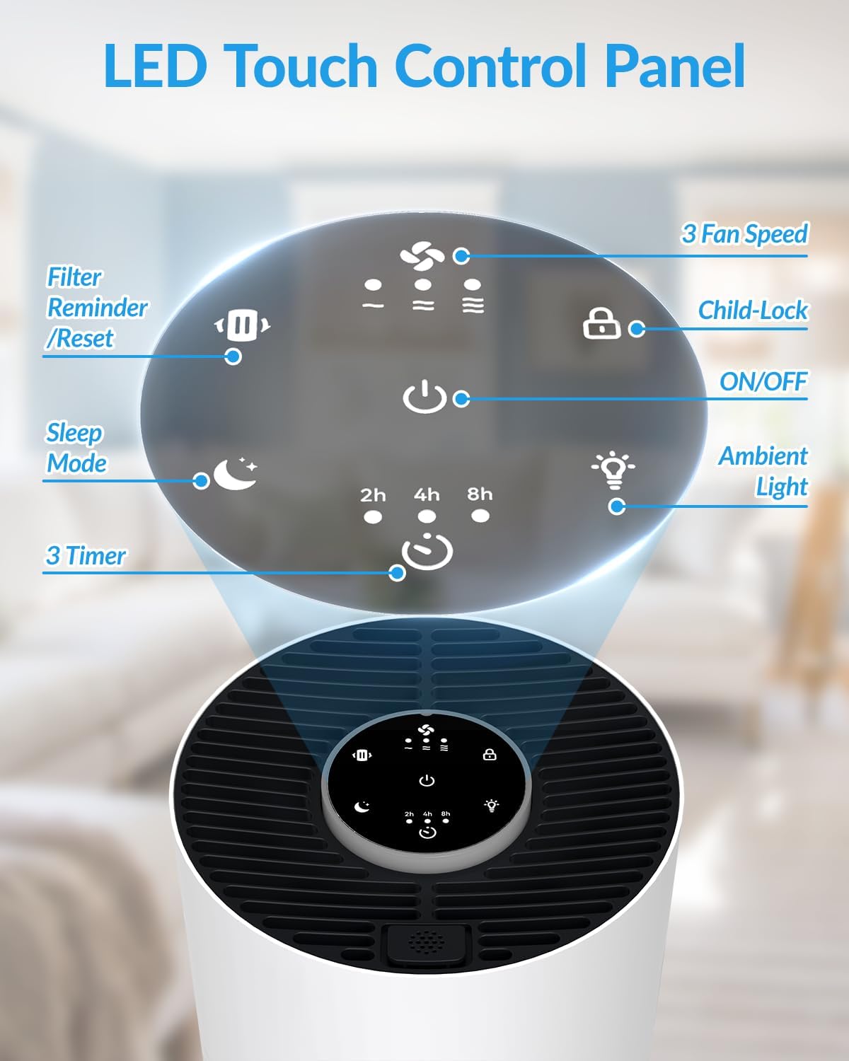 ADTARK Air Purifier - 3-in-1 Filter with Sleep Mode & Aroma Function | White Room Air Cleaner for Home & Office