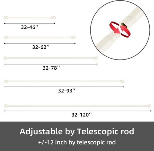 GXOACKJ Heavy Duty Decorative Curtain Rods | Ivory White, 48 to 84 Inches, Includes Brackets