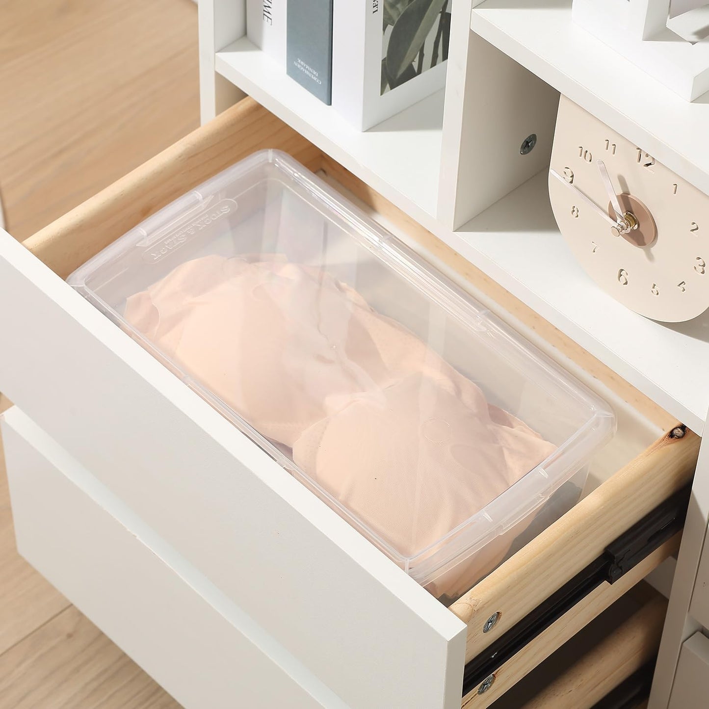 Stackable Clear Storage Bins - 12 Pack Latching Shoe Boxes with Lids | 6 Quart Plastic Containers