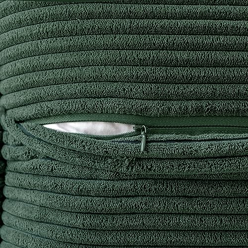 MIULEE 12x12 Dark Green Corduroy Throw Pillow Covers (2 Pack) - 100% Polyester