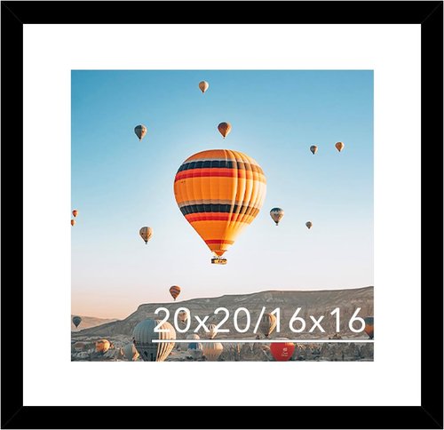 JCJMY 20x20 Picture Frame - Black Wall Hanging Frame with 16x16 Mat & Shatter Resistant Plexiglass