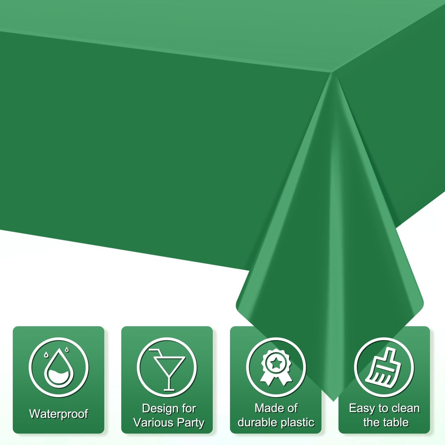YIDAKO 6Pcs Green Tablecloths for Rectangle Tables,Disposable Plastic Table Cloth,Waterproof Green Table Cover for Graduation Birthdays Weddings Anniversary Party Decorations,54 x 108 Inch