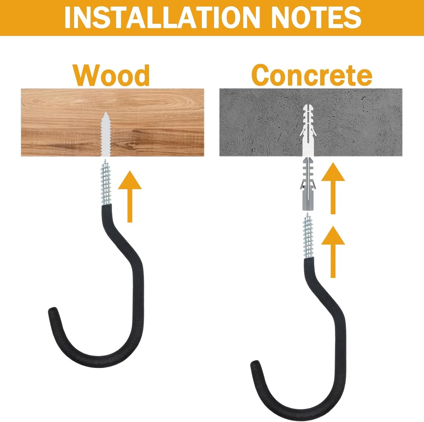 KURUI Heavy Duty Screw-In Hooks - 12 Pack Bicycle Storage Hooks for Garage & Ceiling | Large Black Plant Hooks