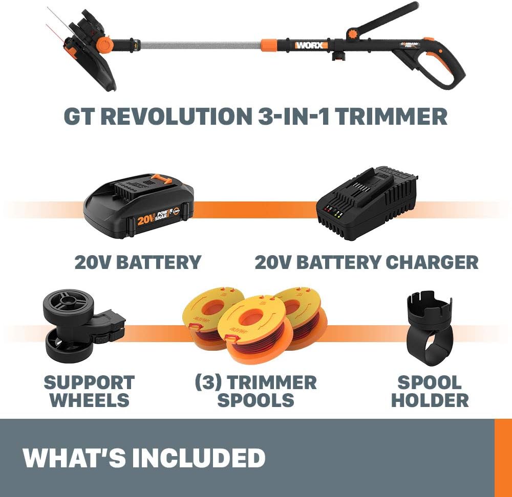 WORX Cordless String Trimmer - 12'' Electric Weed Wacker with 90° Pivoting Head & Battery Included