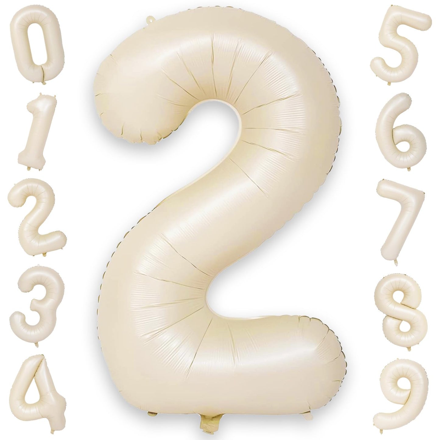 40 Inch Balloon Number 2 Beige, Large Foil Cream Number Balloons Set 0-9 for Men Women, Self Inflating Digital 2 Helium Balloons for Boys Girls 2nd Birthday Anniversary Baby Shower Party Decorations