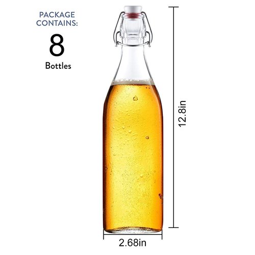 Encheng 32 oz Clear Glass Bottles with Air Tight Lids,Easy Cap Bottle for Beer and Home Brewing,Glass Kombucha Bottles with Stoppers,Swing Top Bottle for Beverages 8 Pack