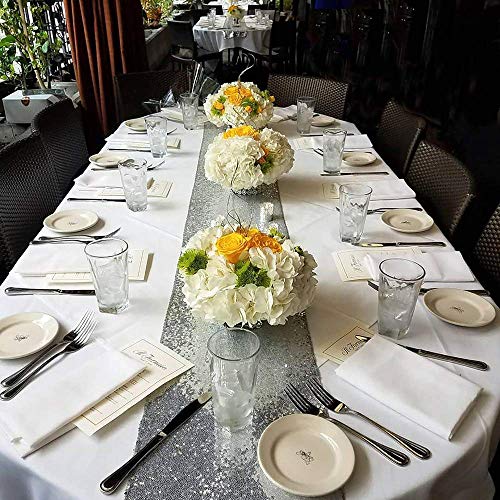 JYFLZQ Silver Sequin Table Runner 12" x 108" Party Decor, 1 Pack