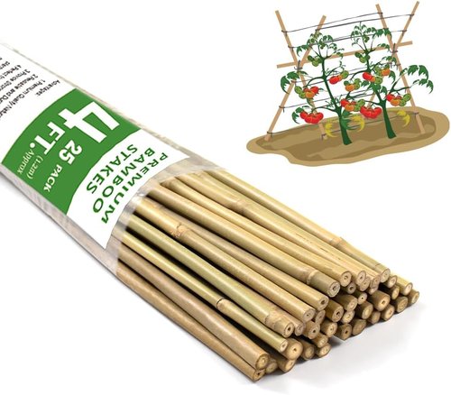 BOVITRO Bamboo Garden Stakes - 4FT Natural Plant Supports for Tomatoes, Beans & Climbing Plants | 25 Pcs