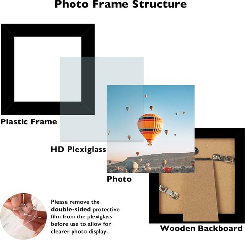 JCJMY 4x4 Picture Frame - Black Wall & Tabletop Display | Shatter-Resistant Plexiglass, Versatile Mounting Options