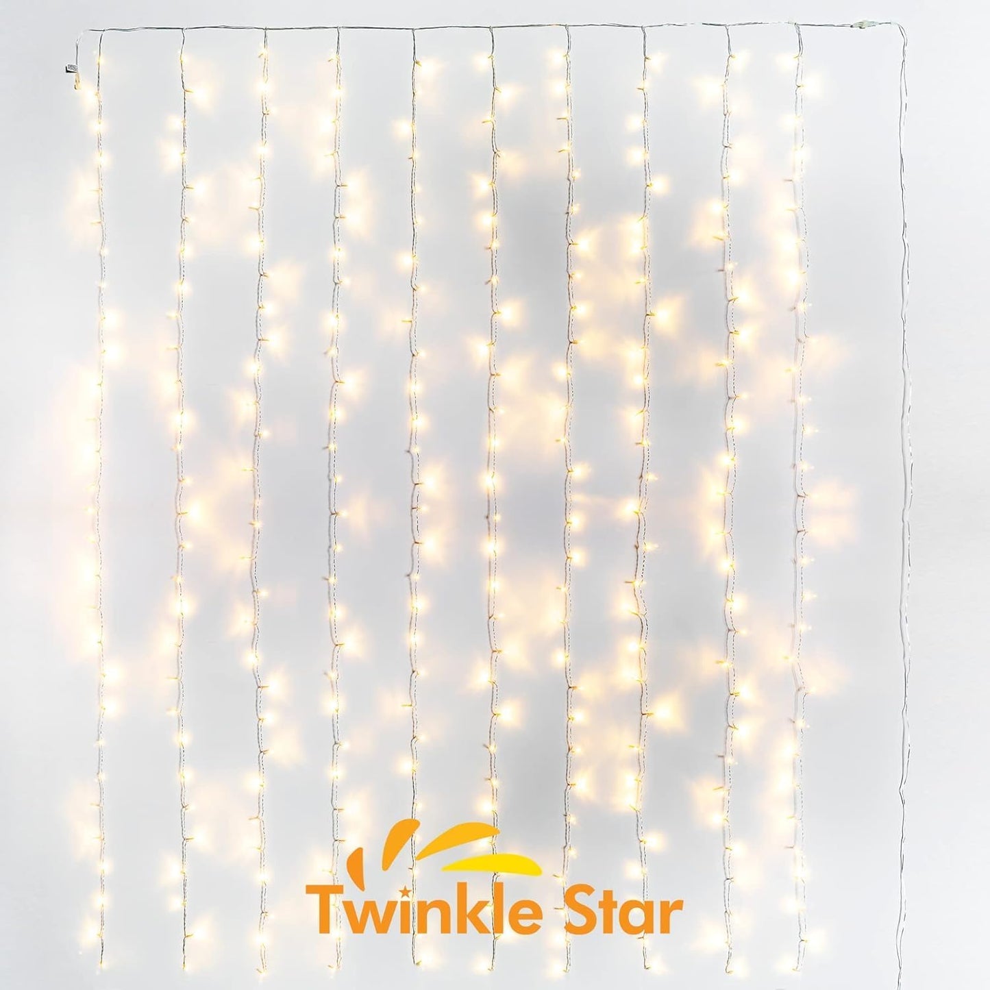 300 LED Twinkle Star Curtain String Lights - Warm White for Wedding, Home & Garden Decor