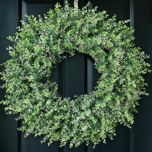 Artificial Eucalyptus Wreath 32 Inches with Seeds - Green Front Door Decor