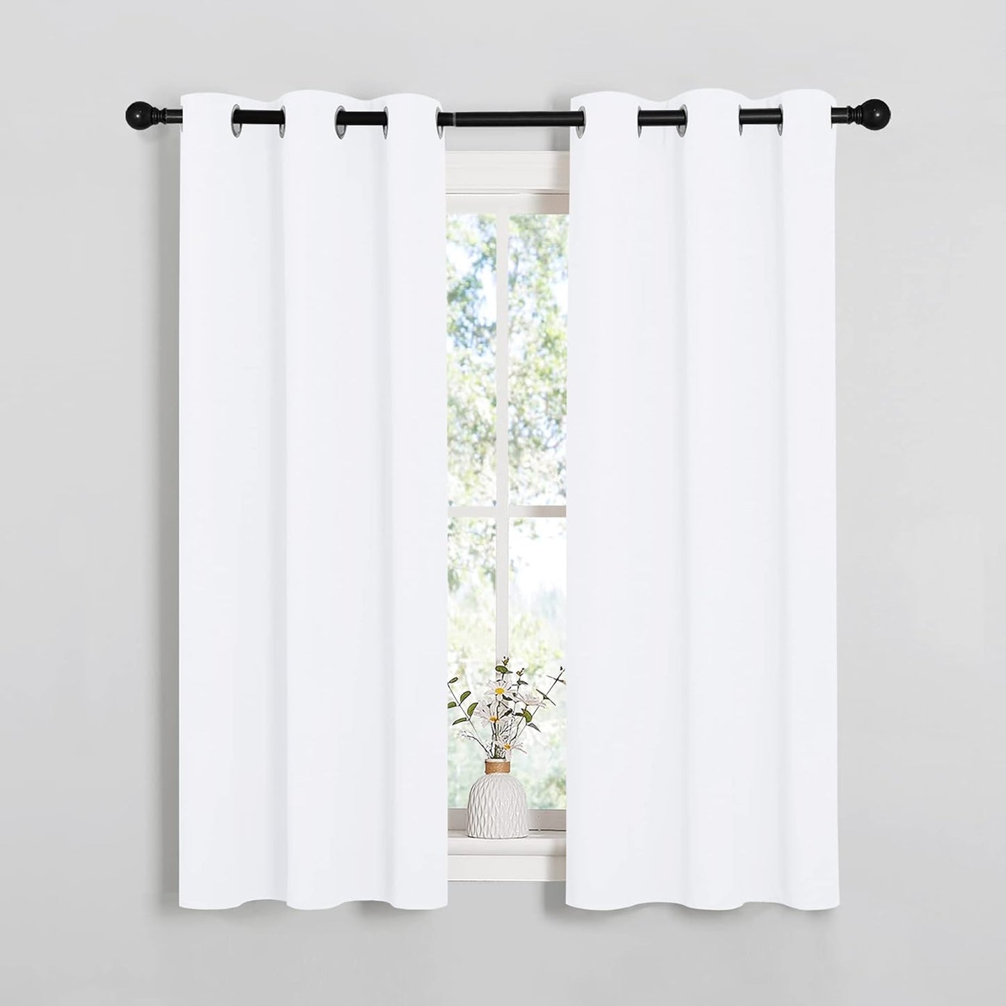 NICETOWN Light Blocking Curtain Panels - Easy-Care Solid Grommet Drapes for Bedroom | 2 Panels, 34"x54", White