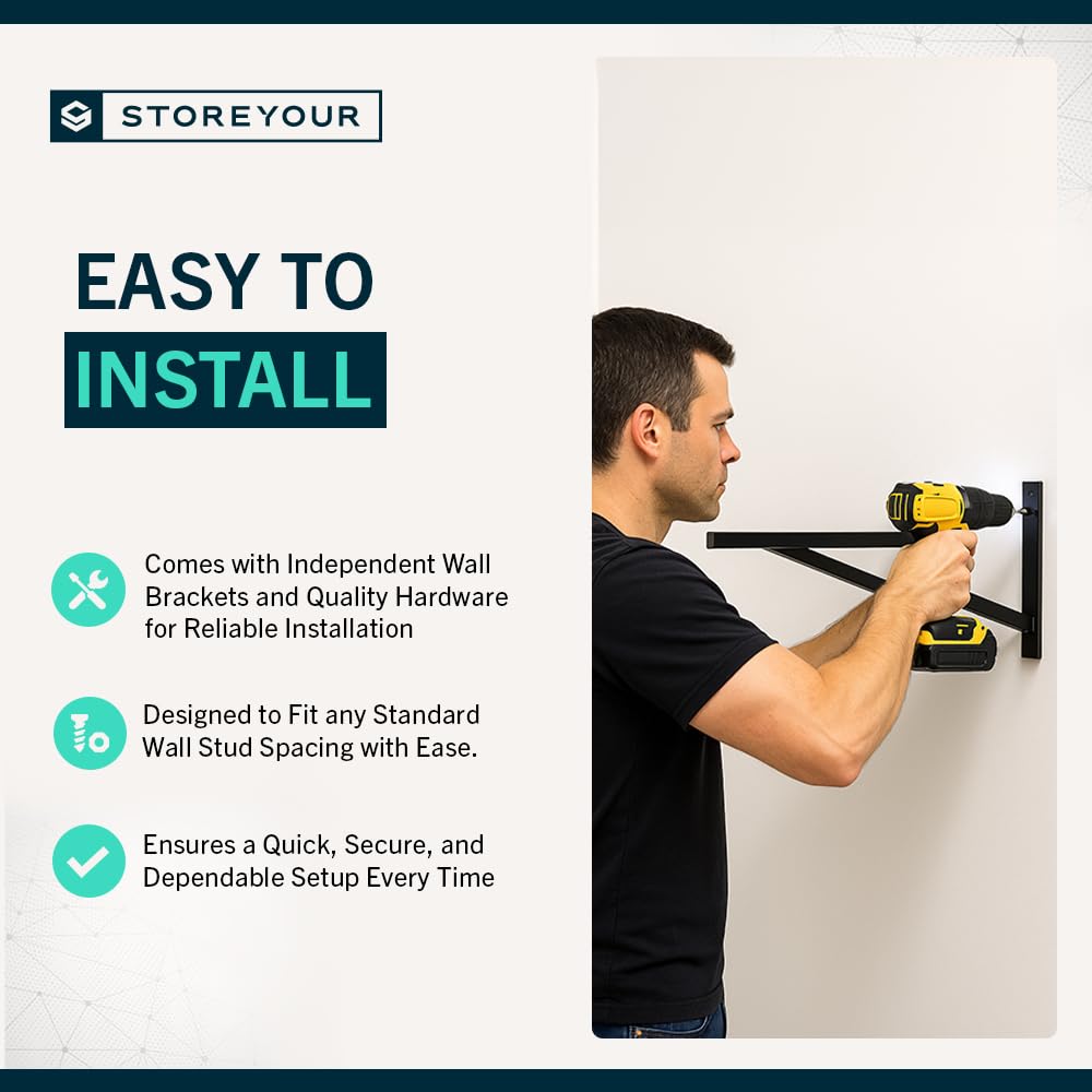 StoreYourBoard Garage Shelving Wall Mounted | 1x2 Heavy Duty Wall Mounted Shelves 2-Pack, 12.5” Wide x 27.25” Long x 6” High | Steel Wall Shelf Garage Storage, 100 lb Each/200 lb Total Capacity, Black