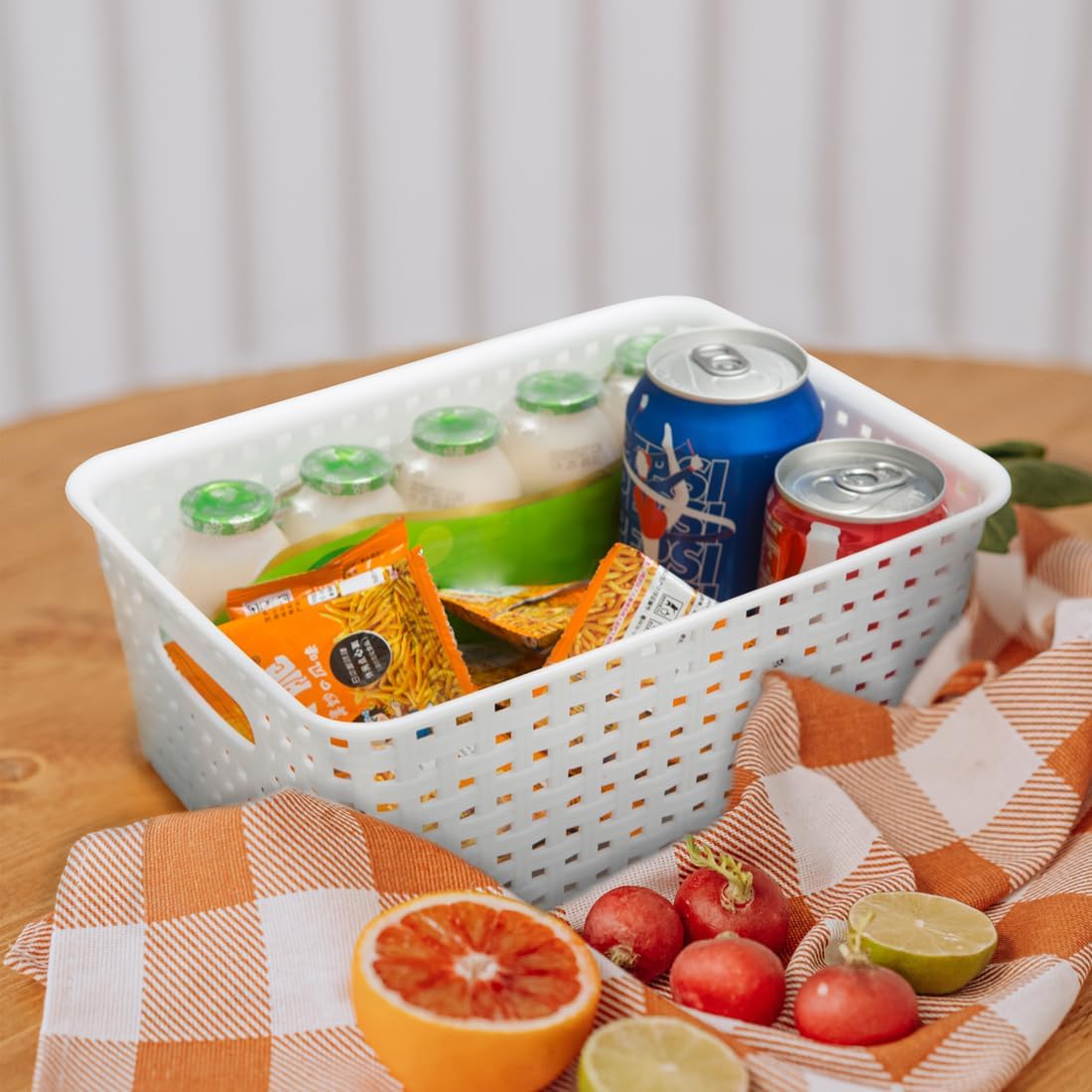 Skiennix White Plastic Woven Storage Baskets - 6-Pack Organizer for Kitchen, Office & Bathroom