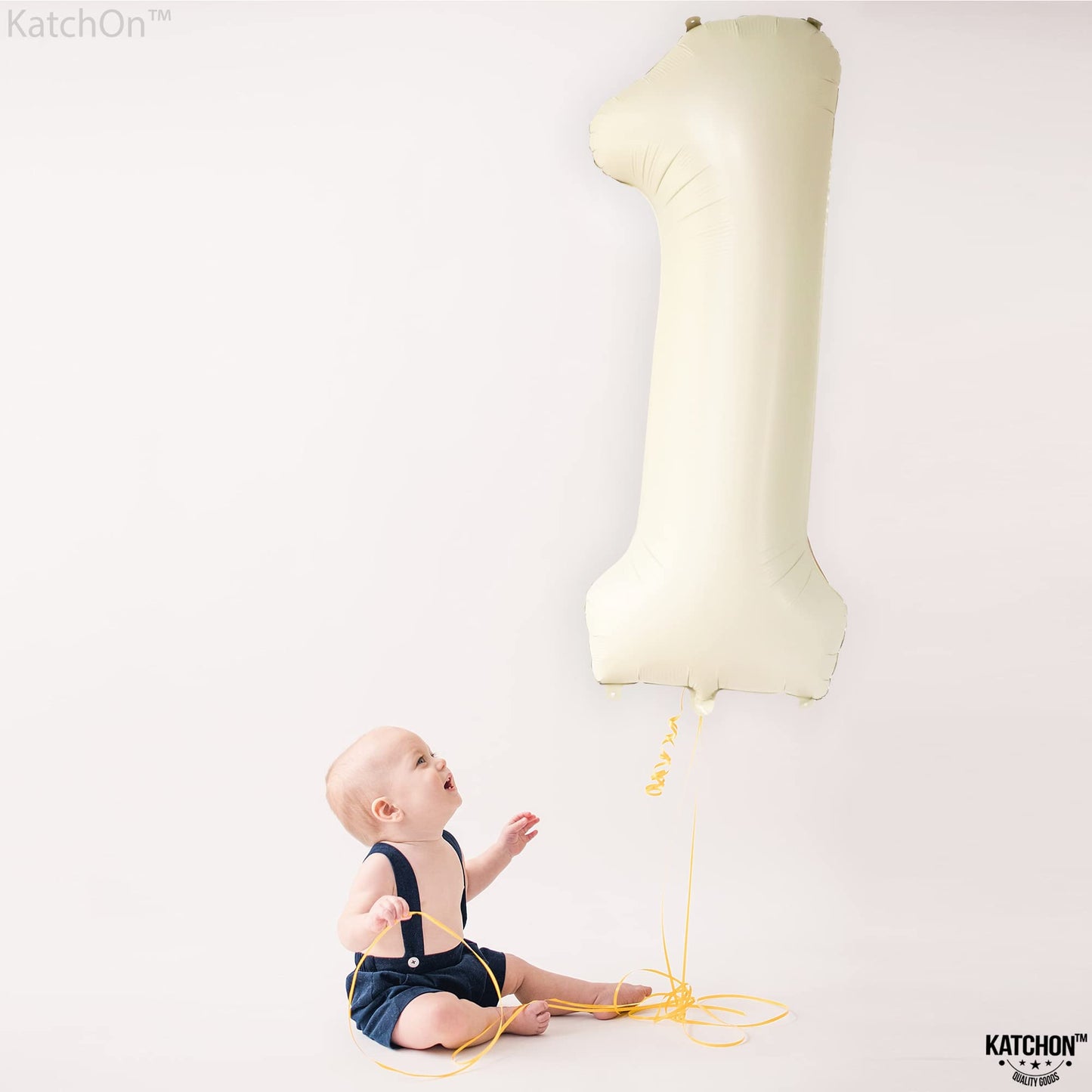 KatchOn, Cream Number 1 Balloons for 1st Birthday - Giant 40 Inch | One Balloon for First Decoration | 1 Balloon Number For The Big One Birthday Decorations | 1st Happy Anniversary Decorations