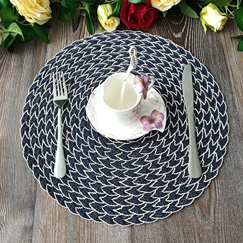 SHACOS Round Placemats Set of 8 Washable 15 inch Round Table Mats Braided Non Slip Fabric Place Mats for Dining Table Indoor Outdoor (Mixed Color Pea Green, 8)