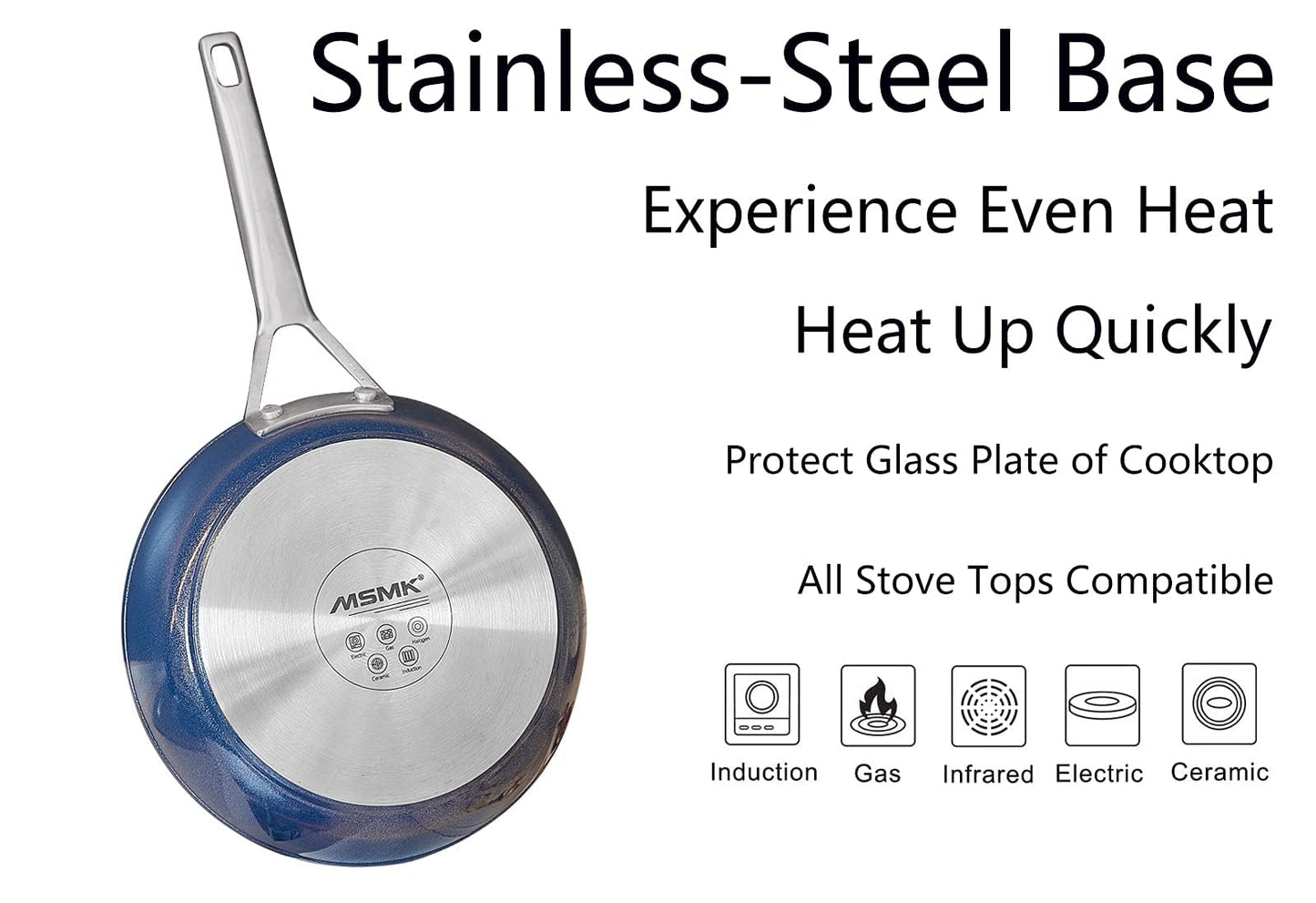 MsMk Small Nonstick Frying pan Blue, 8-inch Durable Egg Omelet Skillet, Titanium and Diamond Non Stick Coating From USA, for Induction,Cerammic and Gas Cooktops, Oven Safe,Dishwasher Safe