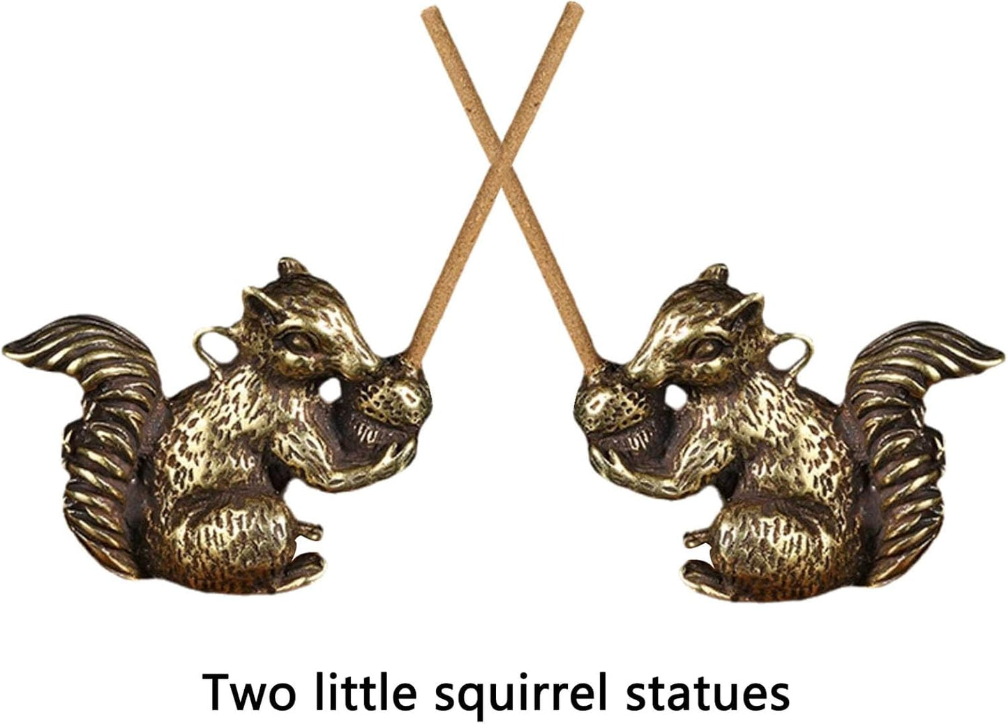 Skiennix Brass Squirrel Figurines - Antique Bronze Incense Holders | 2-Piece Set, 1.6x1.2x0.6in