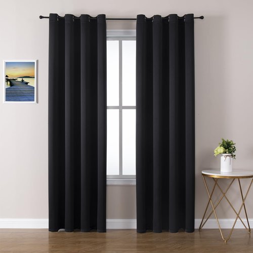 ChrisDowa Blackout Curtains - Thermal Insulated Room Darkening Panels, 80 Inches Long, Black (Set of 2)