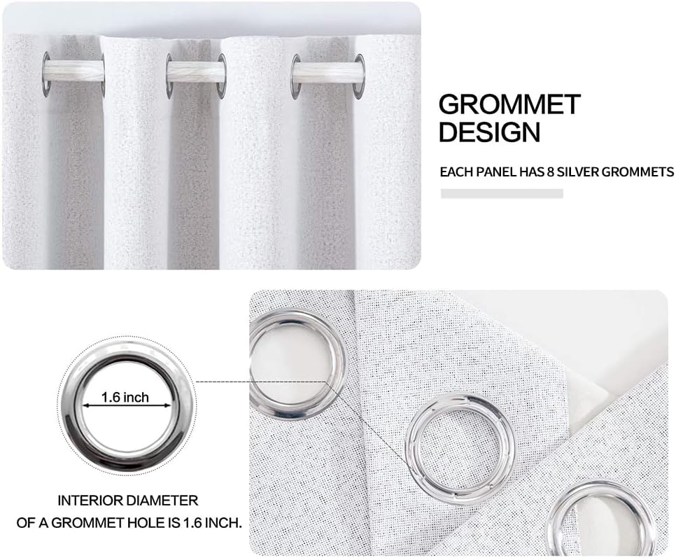 MIULEE Blackout Curtains - 100% Thermal Insulated Linen Texture Drapes | Grayish White, 52x63 Inch (2 Panels)